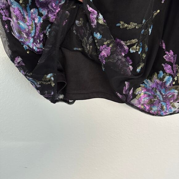 White House Black Market Floral Sequins Purple High Neck Cocktail Mini Dress 2 - Picture 7 of 9